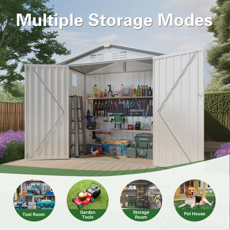 Garden Tool Shed Metal Storage Shed With Peaked Roof Waterproof Lockable Door HouseOfZazla
