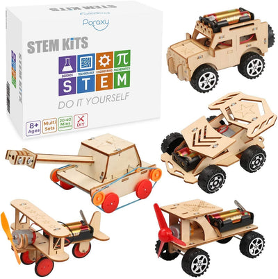 5 in 1 STEM Kit, Wooden Model Car Science Engineering Projects for Kids 3D Building Puzzles, DIY Educational Toys