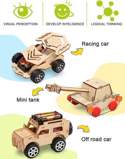 5 in 1 STEM Kit, Wooden Model Car Science Engineering Projects for Kids 3D Building Puzzles, DIY Educational Toys - WoodArtSupply