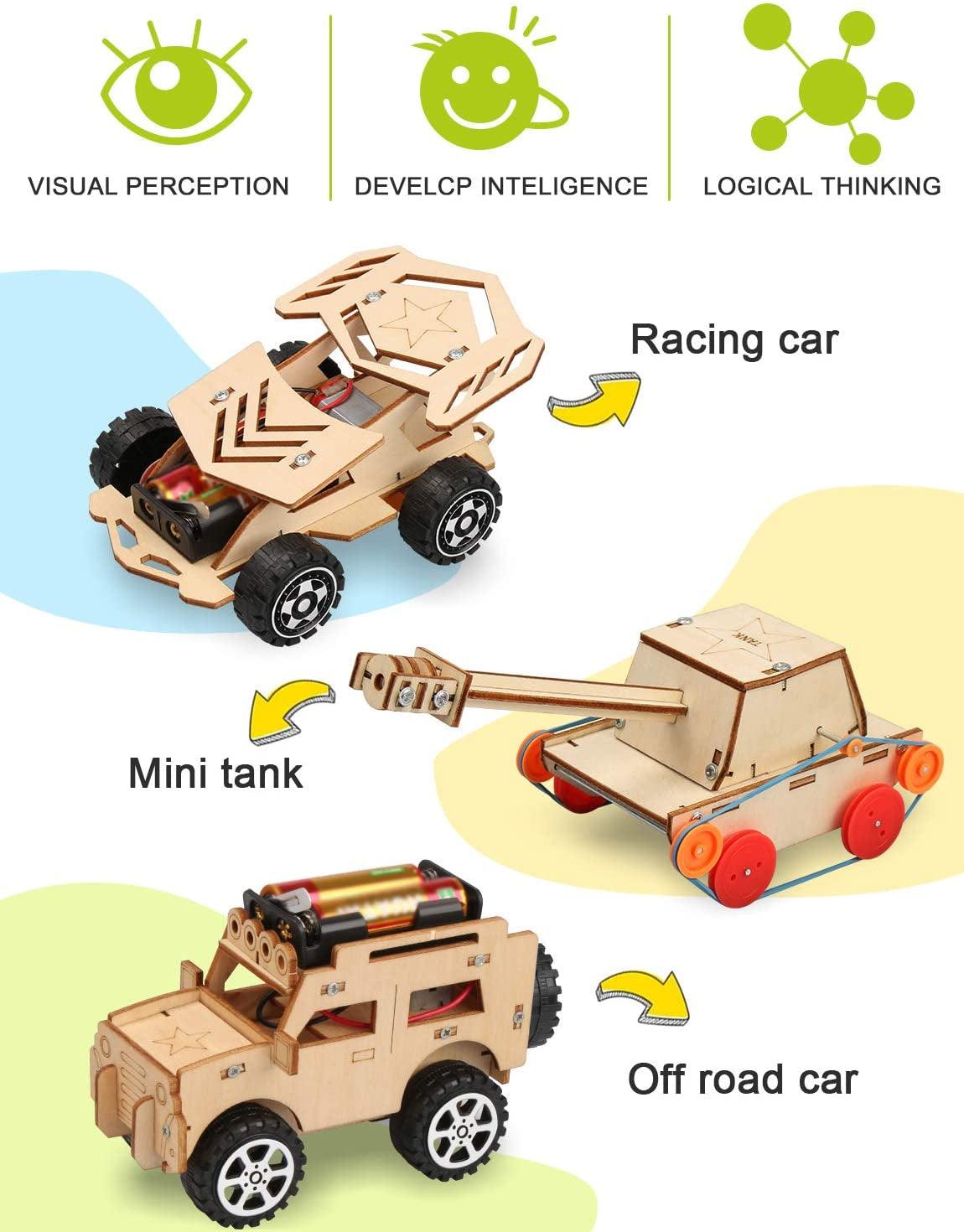 5 Set STEM Projects for Kids Ages 8-12, Model Car Kits, Wooden 3D