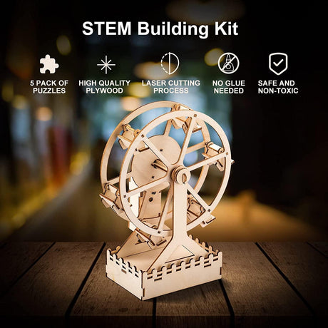5-in-1 Wooden STEM Craft Kit for Kids Ages 8-12 - DIY Amusement Park Projects WoodArtSupply