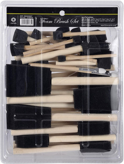 50 Pack 0.5"-2" Different Size Assorted Foam Brush Wood Handle Paint Brush Set, Durable Acrylics, Stains, Crafts - WoodArtSupply