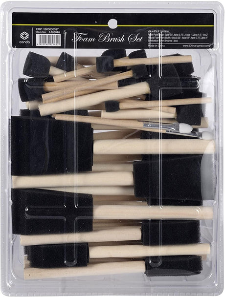 50 Pack 0.5"-2" Different Size Assorted Foam Brush Wood Handle Paint Brush Set, Durable Acrylics, Stains, Crafts WoodArtSupply
