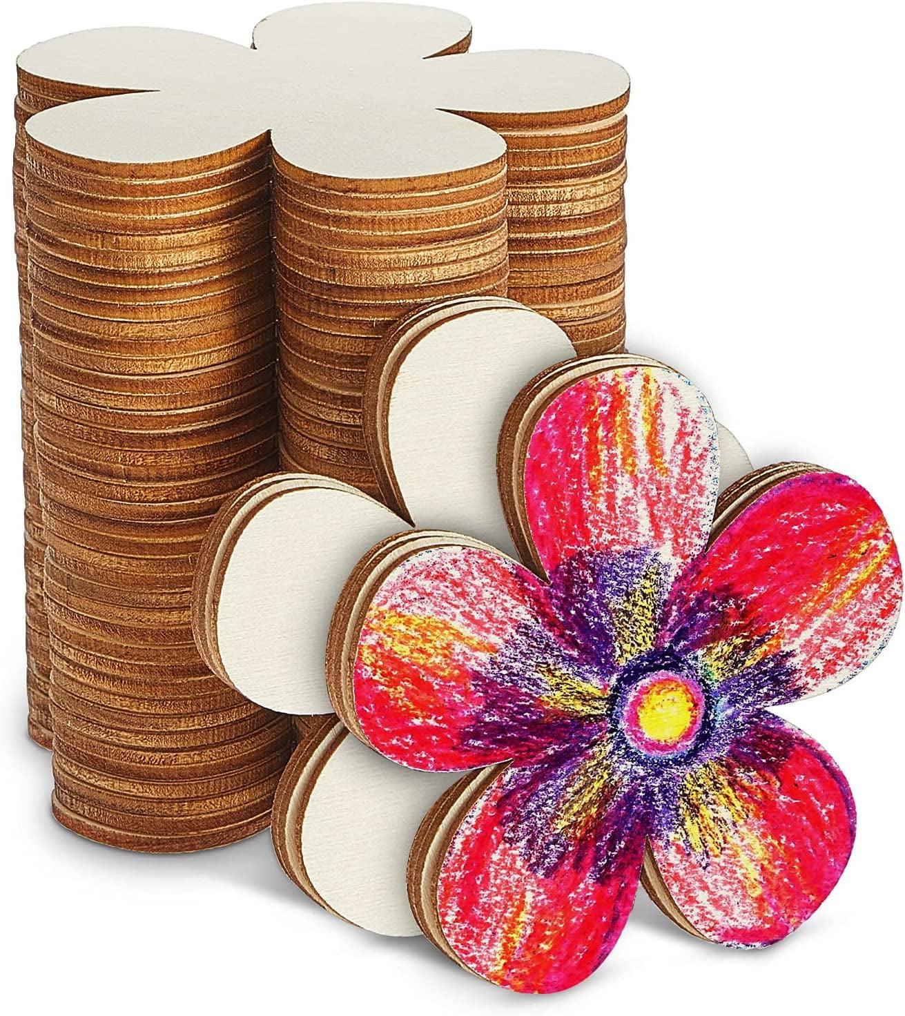 50 Pieces 3 Inch Unfinished Wooden Flower Cutouts Discs Crafts Blank Shape Wood Ornaments Slices for DIY Projects Decoration WoodArtSupply