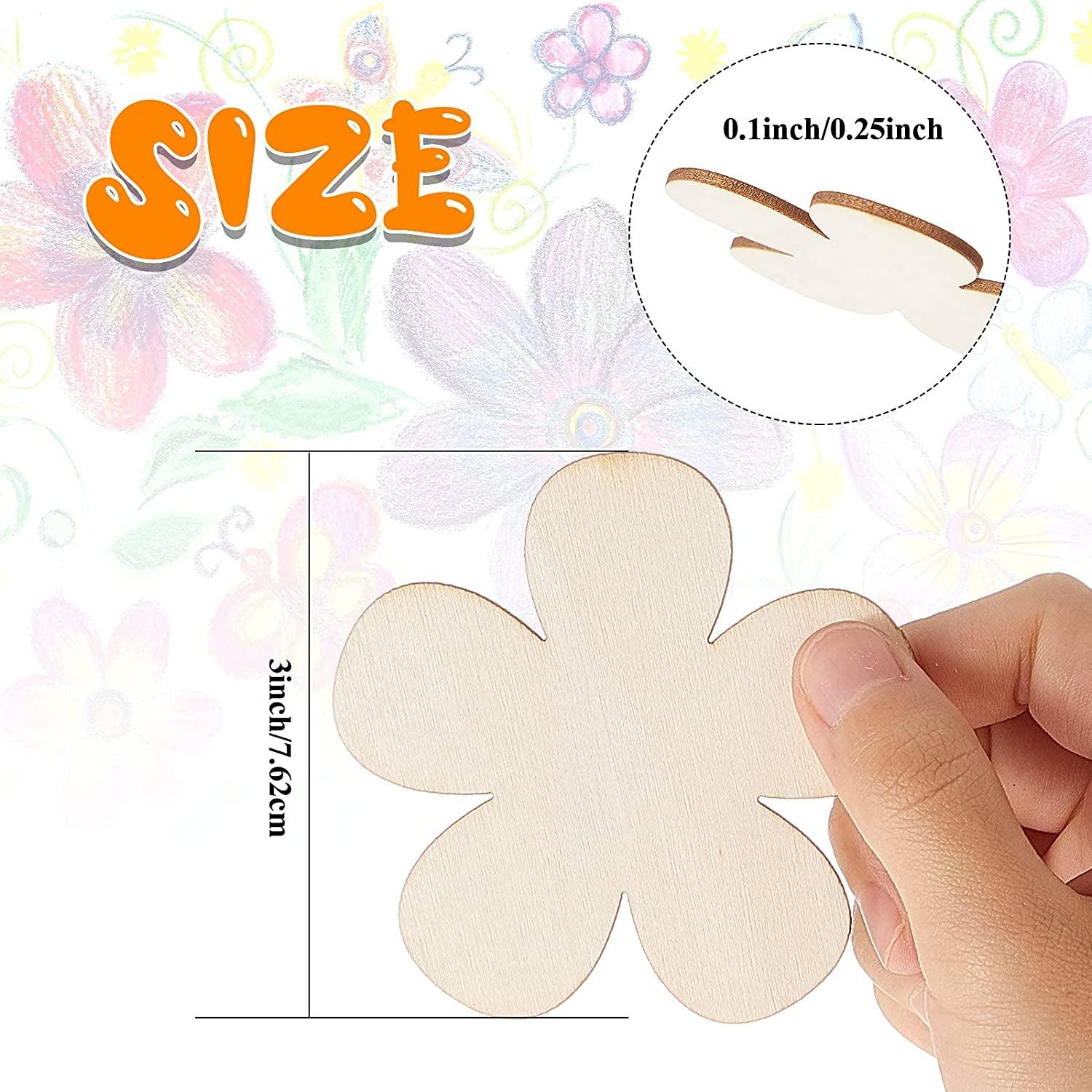 50 Pieces 3 Inch Unfinished Wooden Flower Cutouts Discs Crafts Blank Shape Wood Ornaments Slices for DIY Projects Decoration - WoodArtSupply