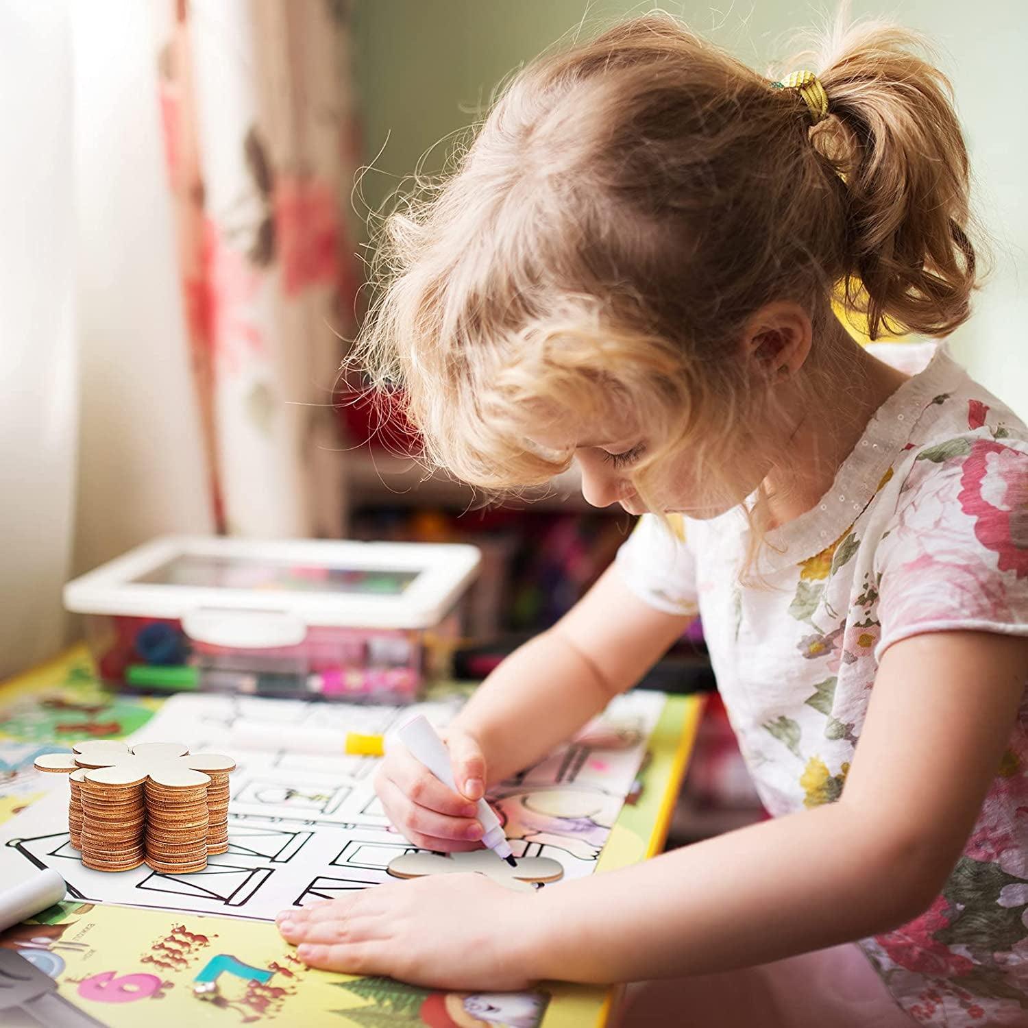 50 Pieces 3 Inch Unfinished Wooden Flower Cutouts Discs Crafts Blank Shape Wood Ornaments Slices for DIY Projects Decoration WoodArtSupply