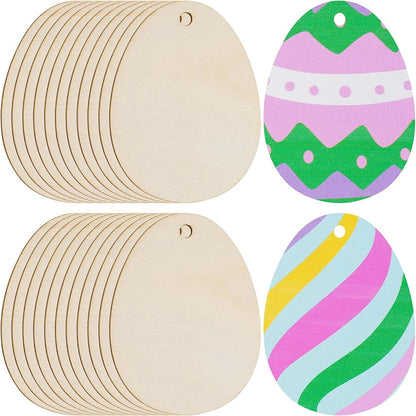 50 Pieces Easter Egg Wooden Cutout Unfinished Wood Ornaments DIY Crafts Cutouts Slices Painting Crafts - WoodArtSupply