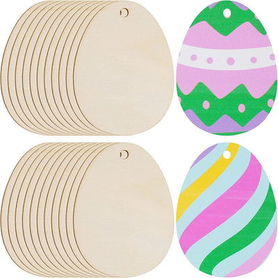 50 Pieces Easter Egg Wooden Cutout Unfinished Wood Ornaments DIY Crafts Cutouts Slices Painting Crafts