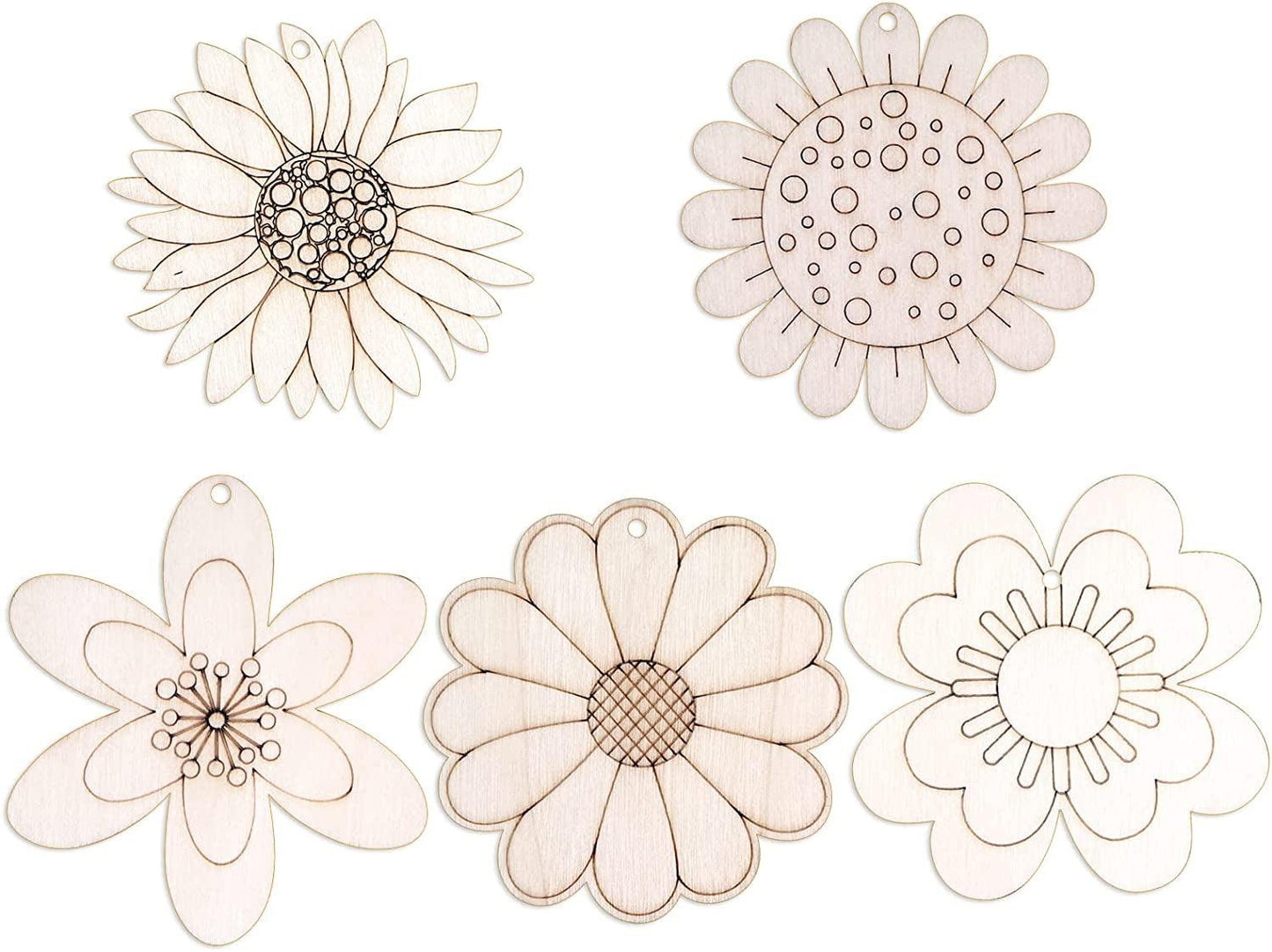 50 Pieces Sunflower Wood Cutout Unfinished Wood Cutouts Flower Shape Wood Craft Cutouts 3.1In for DIY Craft, with Rope - WoodArtSupply