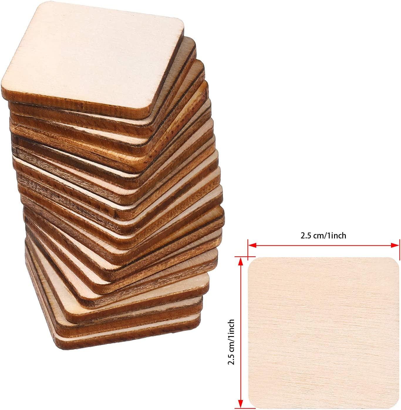500 Pieces Unfinished Wood Blank Wood Squares round Corner Wooden Cutouts DIY Slices for Crafts , 1 X 1 Inch WoodArtSupply