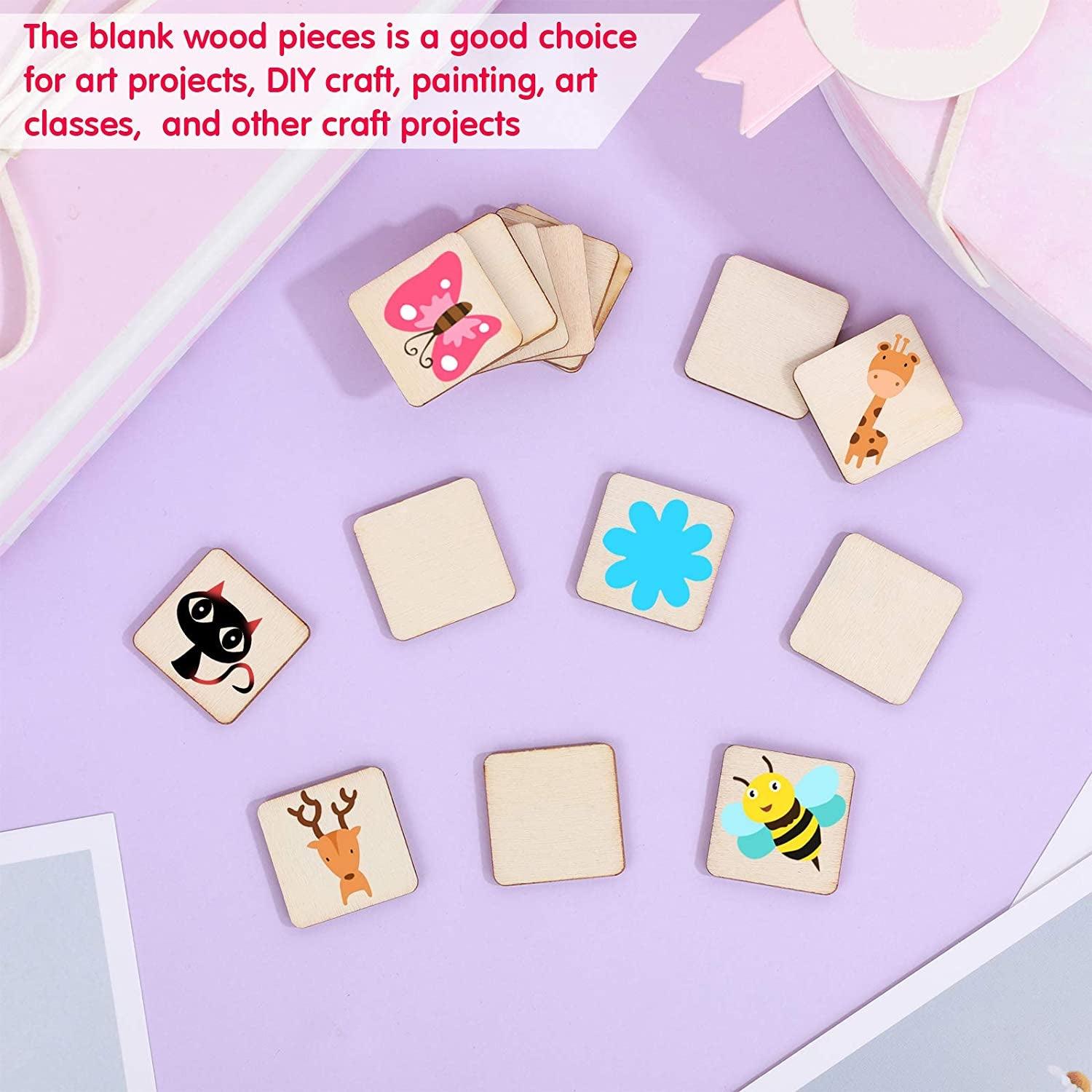 500 Pieces Unfinished Wood Blank Wood Squares round Corner Wooden Cutouts DIY Slices for Crafts , 1 X 1 Inch WoodArtSupply