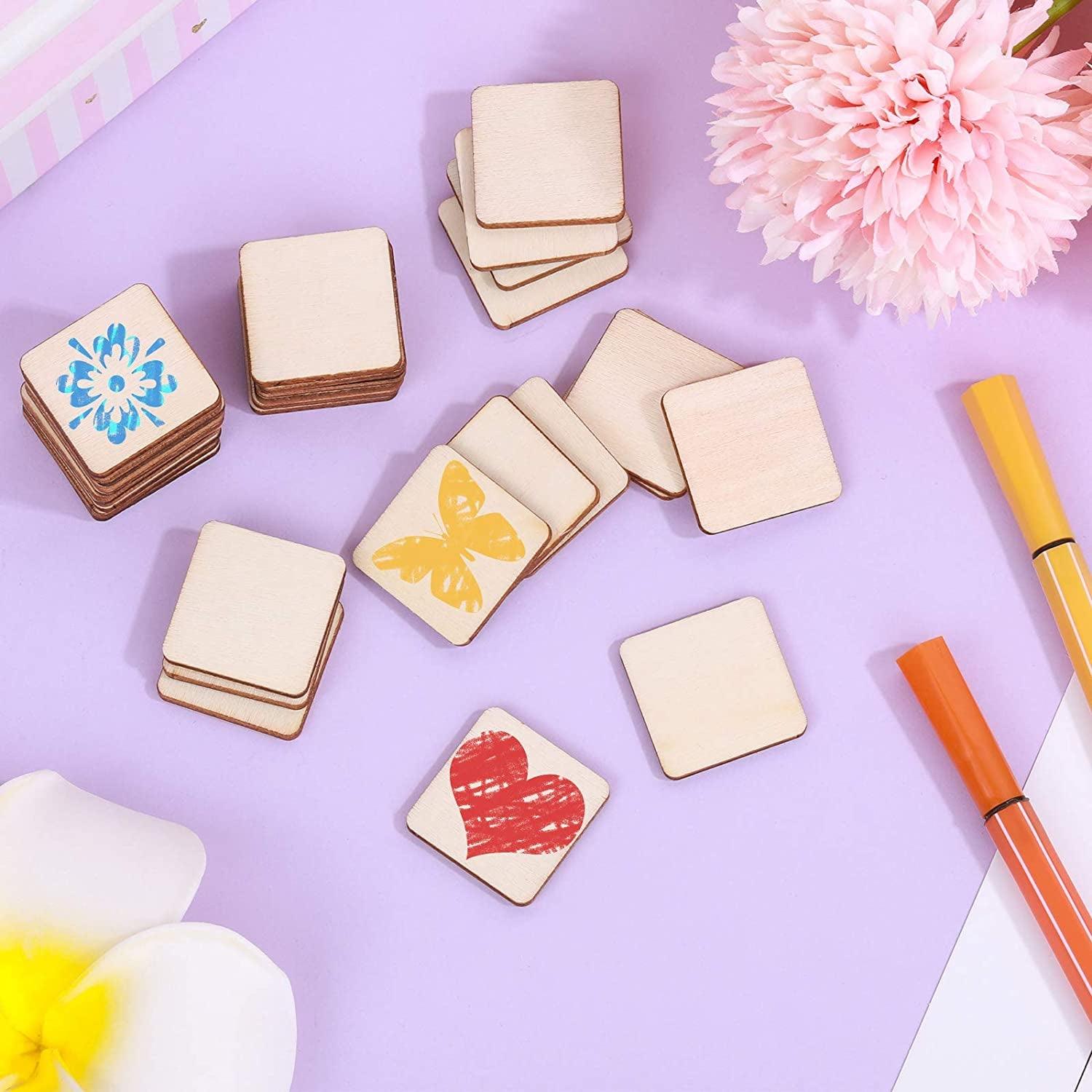 500 Pieces Unfinished Wood Blank Wood Squares round Corner Wooden Cutouts DIY Slices for Crafts , 1 X 1 Inch WoodArtSupply