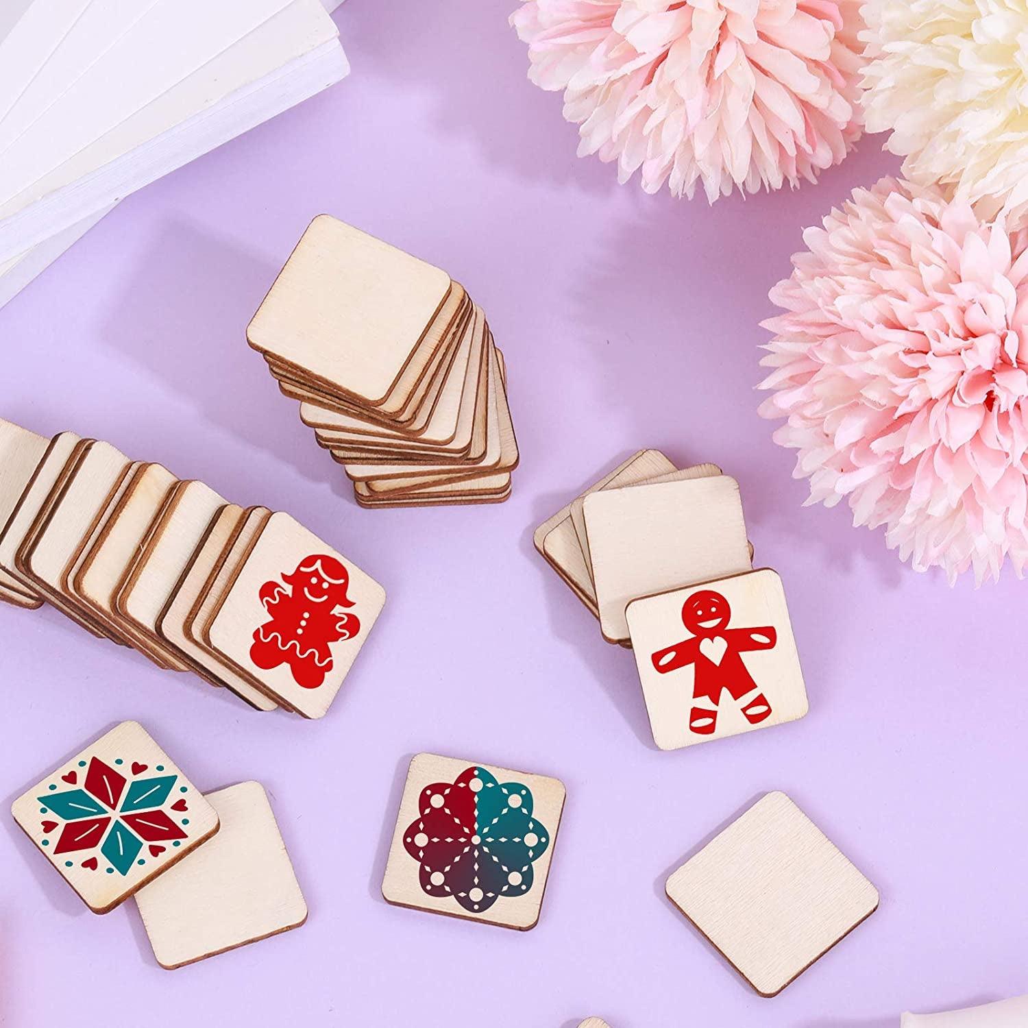 500 Pieces Unfinished Wood Blank Wood Squares round Corner Wooden Cutouts DIY Slices for Crafts , 1 X 1 Inch WoodArtSupply