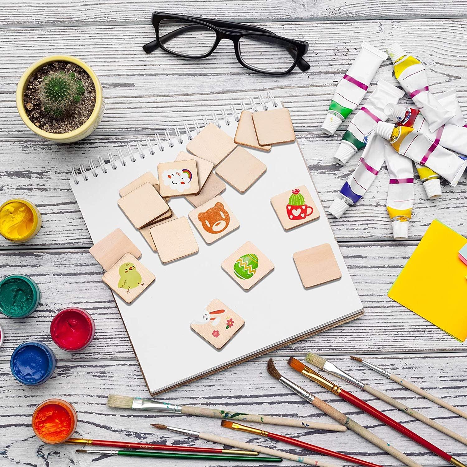 500 Pieces Unfinished Wood Blank Wood Squares round Corner Wooden Cutouts DIY Slices for Crafts , 1 X 1 Inch WoodArtSupply