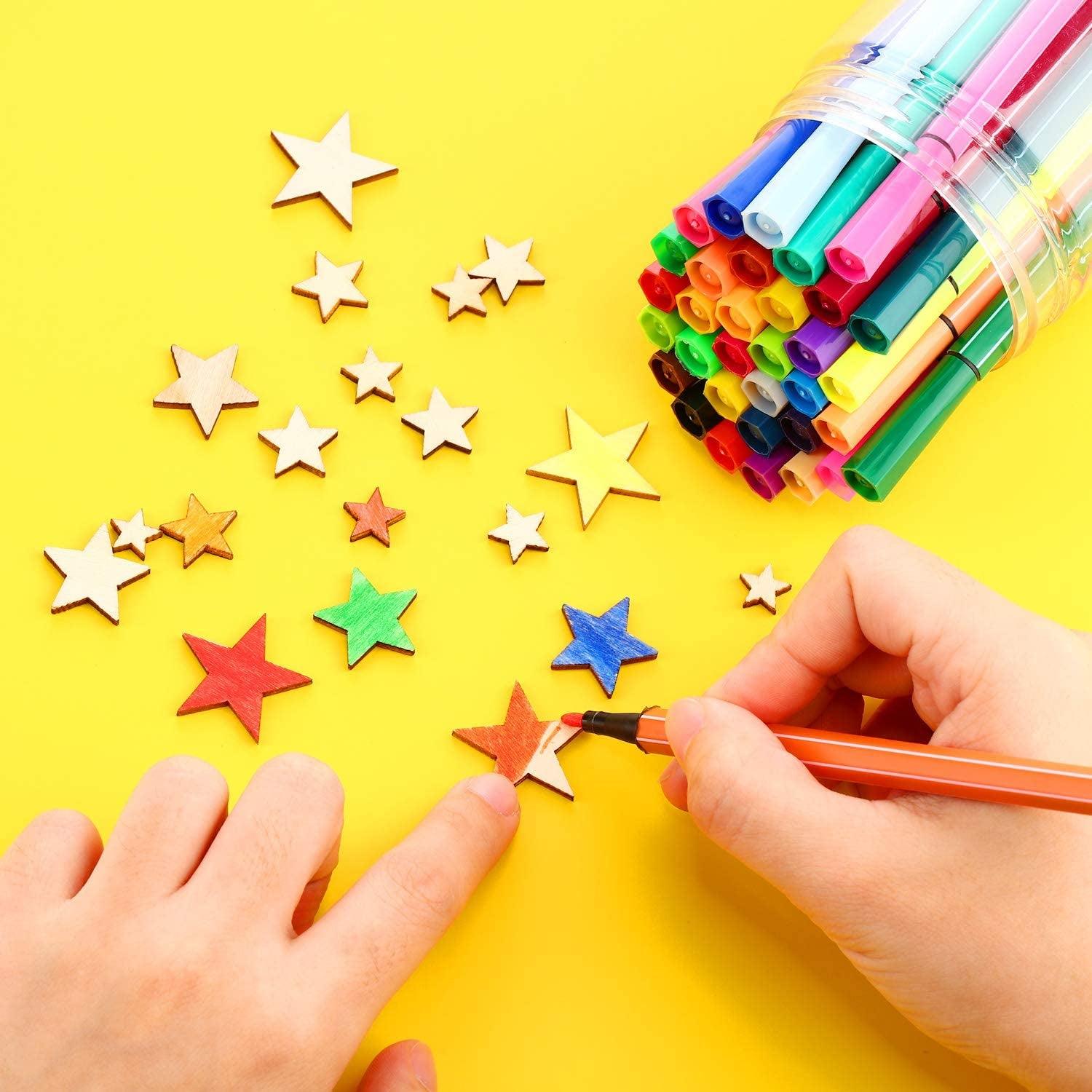 500 Pieces Wooden Star Slices Wood Cutouts Blank Star Shape Wood Unfinished Star Ornaments DIY Supplies, 5 Sizes WoodArtSupply