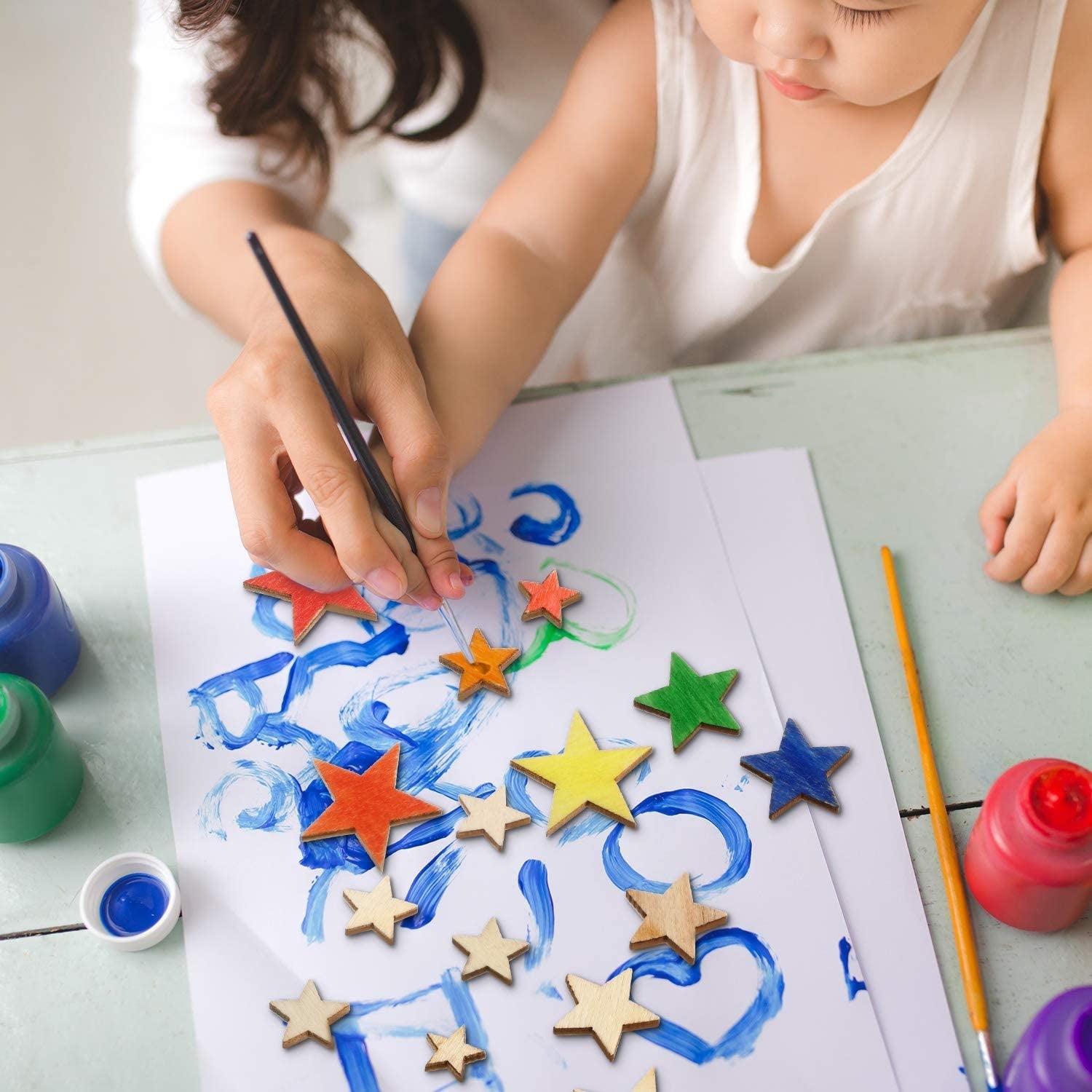 500 Pieces Wooden Star Slices Wood Cutouts Blank Star Shape Wood Unfinished Star Ornaments DIY Supplies, 5 Sizes WoodArtSupply