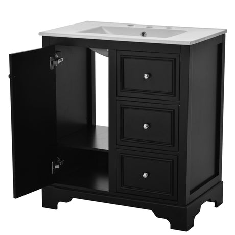Bathroom Vanity With Sink, Modern Elegant Bathroom Storage Cabinet With 3 Drawers And Adjustable Shelves, Freestanding Vanity Set With Mirror Cabinet, Single Sink Bathroom Vanity HouseOfZazla