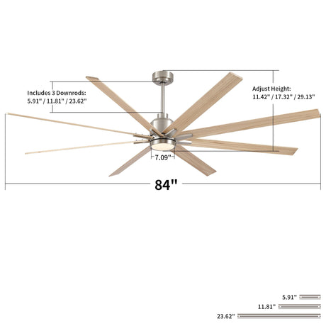 Oversized Large Ceiling Fan With Dimmable LED Light, 8 Blades, Remote Control HouseOfZazla