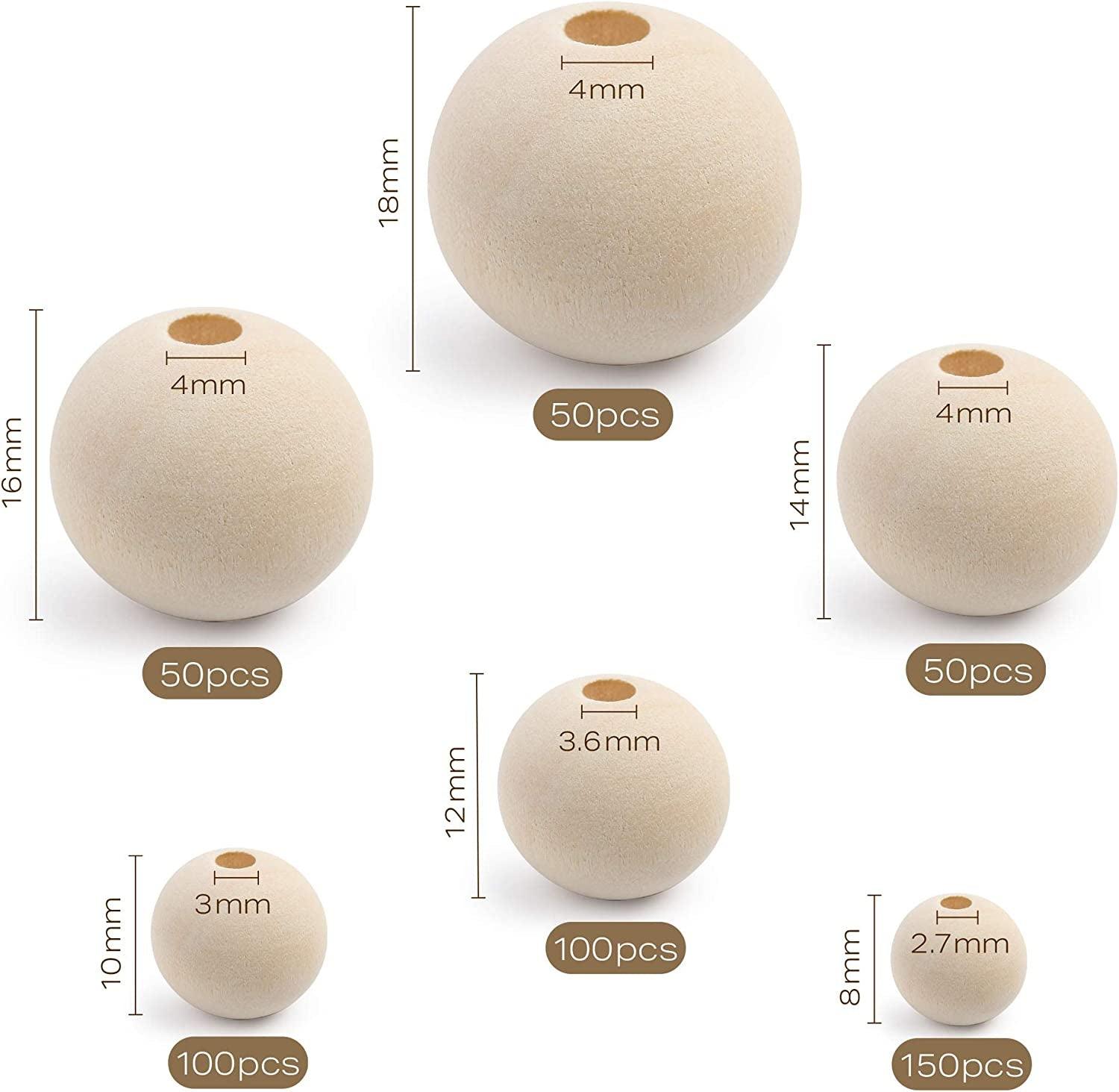 500Pcs Wooden Beads 6 Sizes Unfinished Natural Wood Crafts round Predrilled Balls Jewelry 8Mm 10Mm 12Mm 14Mm 16Mm 18Mm WoodArtSupply