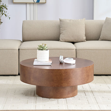 31.49'' Faux Burl Wood Pattern Round Coffee Table with Sturdy Pedestal HouseOfZazla