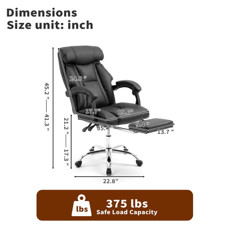 Executive Office Chair With Foot Rest, Adjustable Height - Black HouseOfZazla