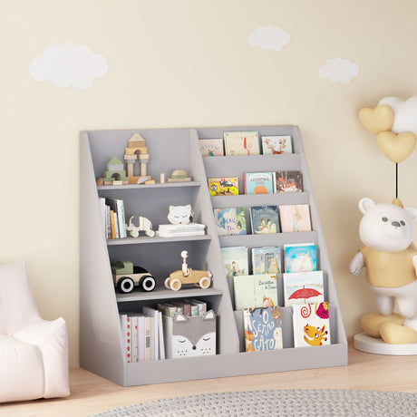 Bookshelf And Toy Storage Organizer, 4 Tier Bookcase With Display Stand For Playroom HouseOfZazla