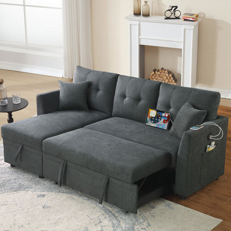 Sectional Sofa Bed L Shaped Sofa Couch Bed With USB Port, Reversible Chaise With Storage HouseOfZazla