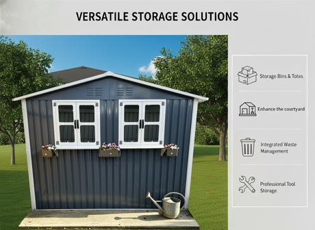 6x9 FT Outdoor Metal Storage Shed with Window & Flower Rack HouseOfZazla