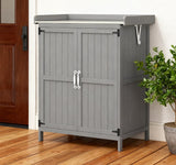 Wooden Potting Bench with 2 Doors and Outdoor Storage Cabinet