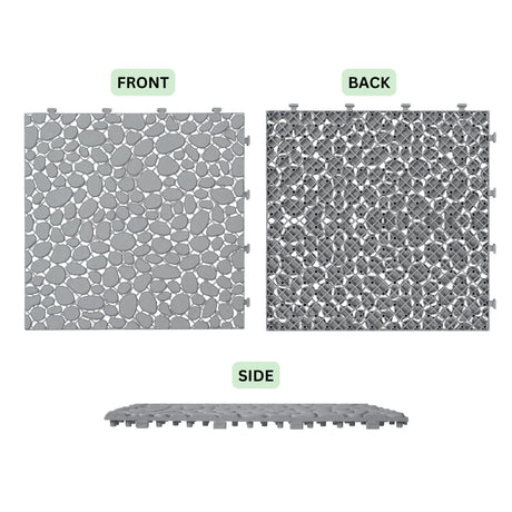Interlocking Deck Tiles Plastic Waterproof Outdoor All Weather Anti-Slip Bathroom Shower Balcony Porch Strong Weight Capacity Upto 440 Lbs, Pebble Stone Pattern HouseOfZazla