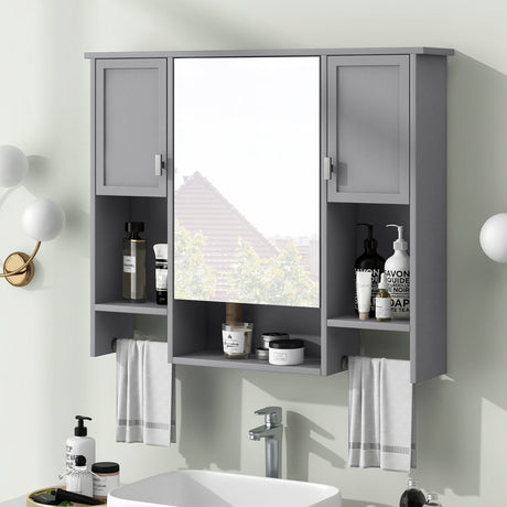 Wall Mounted Bathroom Storage Cabinet With Mirror, Medicine Cabinet With Towel Bar HouseOfZazla