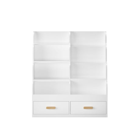 Bookshelf With 2 Storage Drawers, Front Facing Bookcase And Toy Organizer, Multi Tier Reading Shelf - White HouseOfZazla