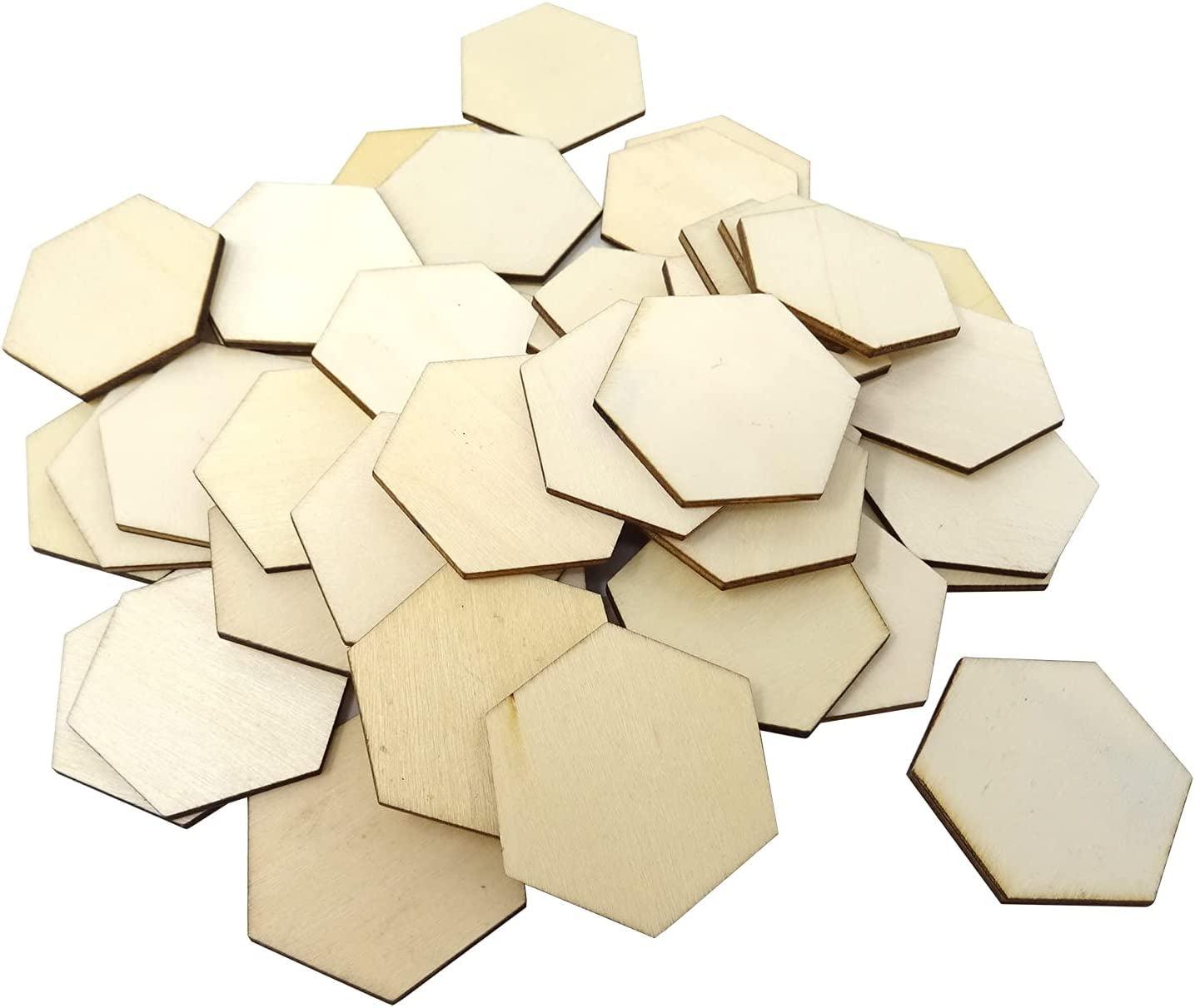 50PCS 50Mm/2Inch Hexagon Blank Unfinished Wood Slices for DIY Crafts, Home Decoration, Games - WoodArtSupply