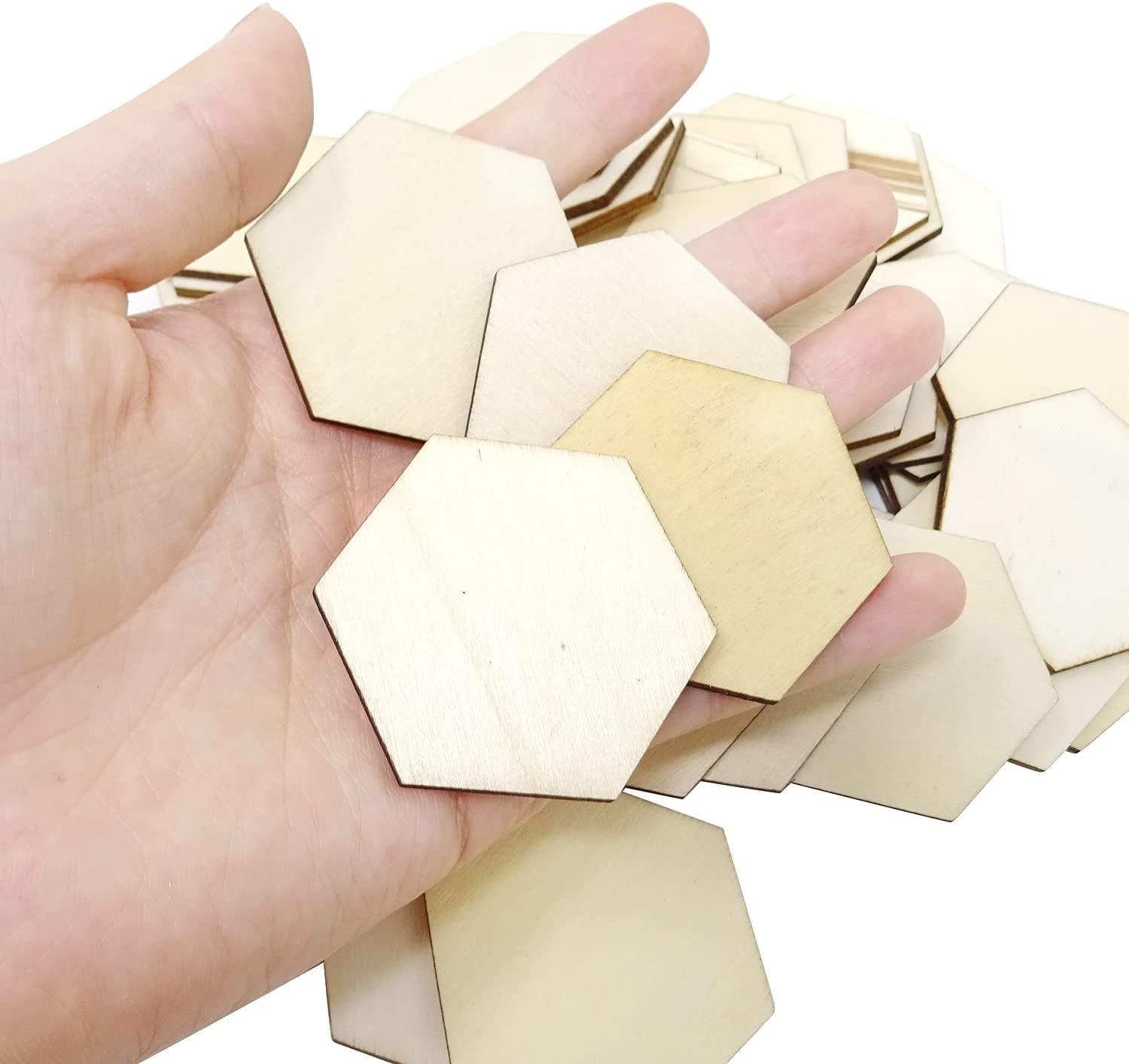 50PCS 50Mm/2Inch Hexagon Blank Unfinished Wood Slices for DIY Crafts, Home Decoration, Games WoodArtSupply