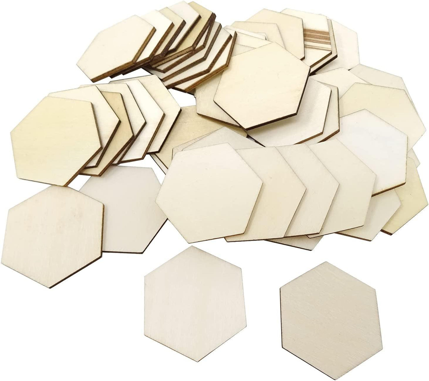50PCS 50Mm/2Inch Hexagon Blank Unfinished Wood Slices for DIY Crafts, Home Decoration, Games - WoodArtSupply