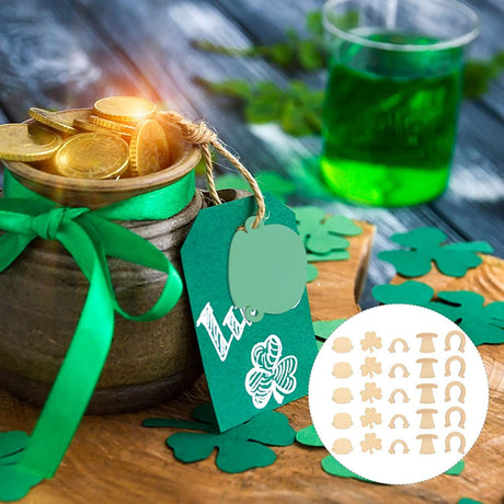 50Pcs St. Patricks Day Unfinished Wooden Blank Wooden Shamrock Horseshoe Rainbow Wood Cutouts WoodArtSupply