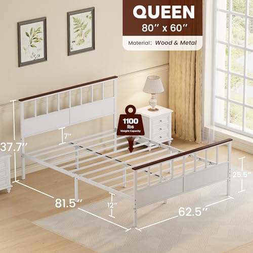 Farmhouse Queen Bed Frame with Headboard and Footboard by VOPEAK - Sturdy Wood Platform Design with Under Bed Storage, Noise-Free Support, No Box Spring Required, White - WoodArtSupply