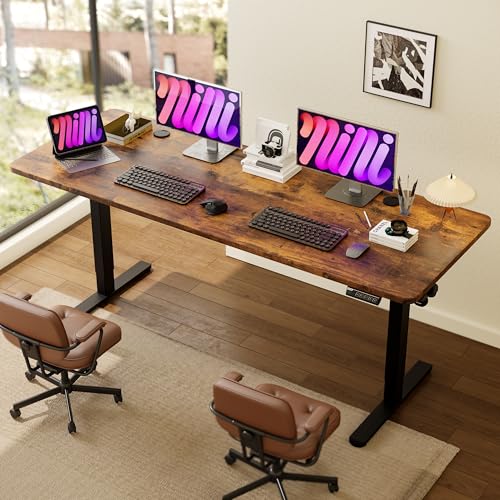 Monomi Electric Standing Desk, 79 x 31.5 inches Height Adjustable, Ergonomic Home Office Sit Stand Up Desk with Memory Preset Controller (Rustic Brown Top/Black Frame) Monomi