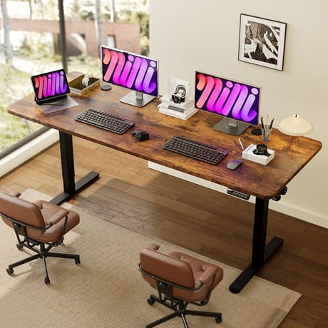 Monomi Electric Standing Desk, 79 x 31.5 inches Height Adjustable, Ergonomic Home Office Sit Stand Up Desk with Memory Preset Controller (Rustic Brown Top/Black Frame) Monomi