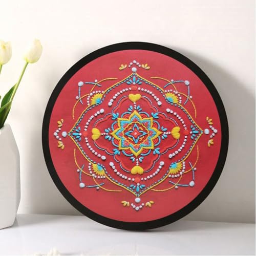 Esffaci Embroidery Starter Kit for Adult Beginner with Mandala Datura Pattern Hand Embroidery Set with Embroidery Cloth Hoop Needle Threader Embroidery Floss and Instruction