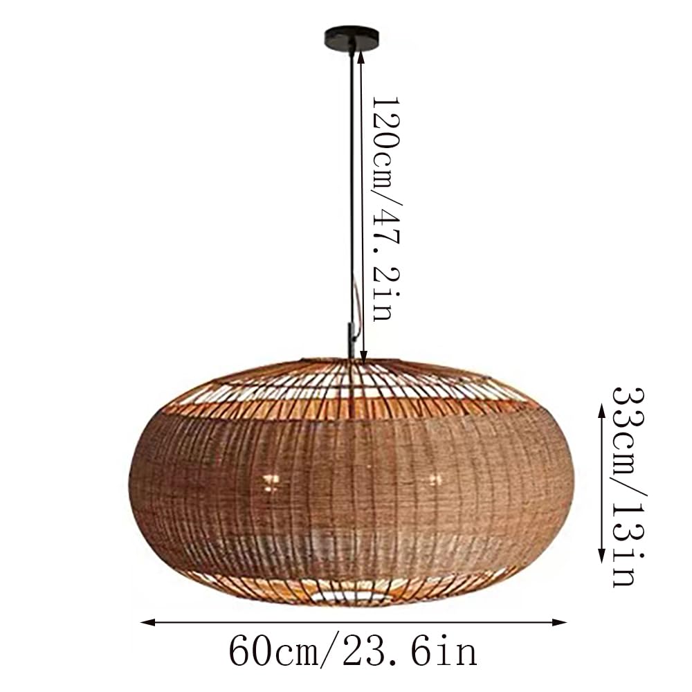Rattan Handwoven Pendant Lights Adjustable Bamboo Wicker Hanging Lamp, Pendantt Light Fixture With Drum Basket Shade 1 Light Woven Pendant Light For Dining Room Living Room (Not Bulb Included) YUJIDAO