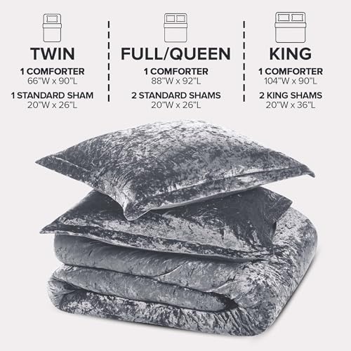 Comfort Spaces Juliette Luxe Comforter Set Velvet Lush with Soft Brushed Microfiber Reverse, All Season Cozy Velvet Bedding Sets, Fluffy Comforter Bed Set, Matching Sham, Grey Twin/Twin XL 2 Piece Comfort Spaces