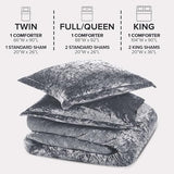 Comfort Spaces Juliette Luxe Comforter Set Velvet Lush with Soft Brushed Microfiber Reverse, All Season Cozy Velvet Bedding Sets, Fluffy Comforter Bed Set, Matching Sham, Grey Twin/Twin XL 2 Piece Comfort Spaces