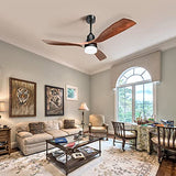 Sofucor 52 Inch Ceiling Fan with Lights Remote Control, Noiseless |Dimmable |6-Speed Outdoor Ceiling Fan with Light, Walnut 3 Blade Wood Ceiling Fan with Timer, Reversible DC Motor for Patio Bedroom Sofucor