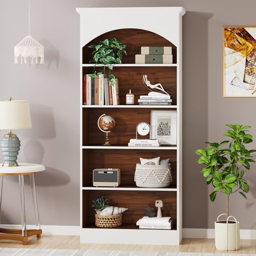 LITTLE TREE 70.9" White & Oak 5-Tier Vintage Bookshelf with Open Shelves - WoodArtSupply