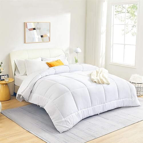 SLEEP ZONE Twin/Twin XL Size Comforter Set Duvet Insert, Down Alternative Reversible Comforter, Lightweight, Soft and Breathable Bedding All Season, Square Quilting White SLEEP ZONE