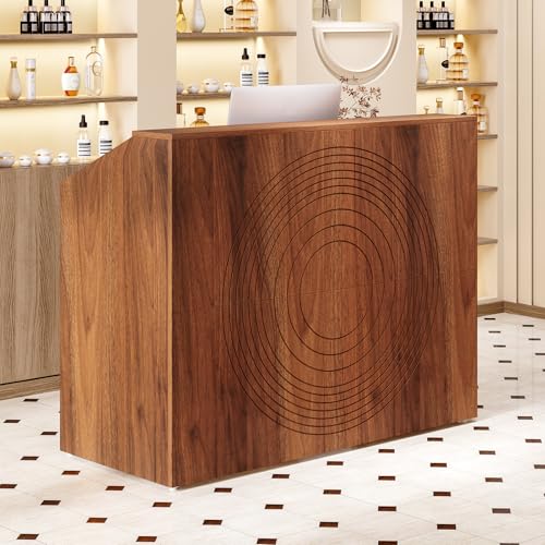 LITTLE TREE 47-Inch Reception Desk with Counter, Oak Front Desk Reception Room Table, Retail Counter for Checkout, Modern Welcome Desk for Lobby, Office, Beauty Salon