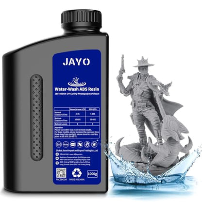 JAYO Water Washable ABS-Like Resin, 3D Printer Resin 405nm UV Standard Rapid Photopolymer Resin for LCD/DLP/SLA 3D Printer, High Precision, Non-Brittle, Low Odor, Easy to Use, Grey 1000g