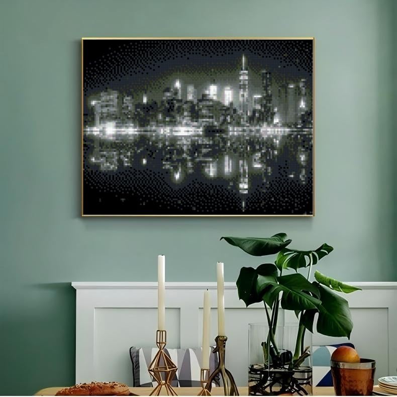 Black and White Photography of New York City Skyline 5D DIY Diamond Paint Kits for Adults Easy for Beginner Round Full Drill Diamond Art Painting Gems Mosaic Craft for Home Decor 12x16inch(3) WoodArtSupply