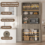 IDEALHOUSE Tall Storage Cabinet, 70" Kitchen Pantry Cabinet with Doors, Fluted Kitchen Hutch Cupboard with Microwave Shelf & Drawer, Freestanding Cupboard for Dining Room, Living Room, Gray IDEALHOUSE